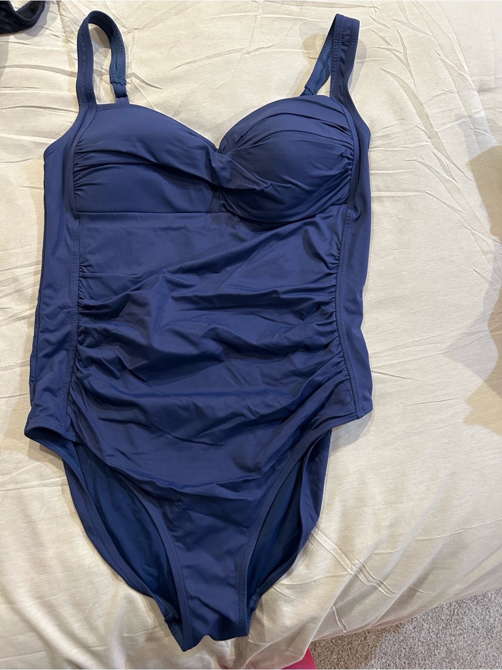 Women's Navy Ruched One-Piece Swimsuit with Support